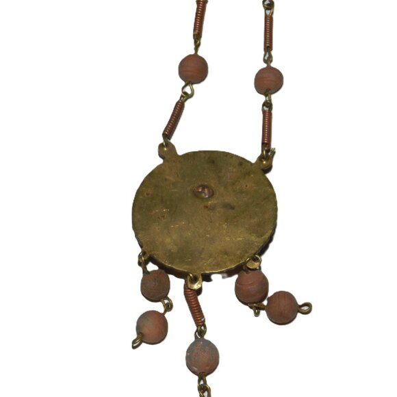 Vintage Copper And Clay Mayan Aztec Pendant Bead Necklace Very Rare! - Picture 6 of 10